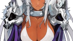 Warriors white hair red eyes anime girls cleavage bikini dark 