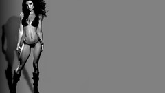 Watch lips monochrome boots black hair open mouth bikini Photo 