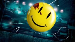 Watchmen falling streets smiley face broken glass blood 
