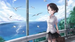 Water Anime anime girls school uniforms short hair seifuku