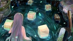 Water Anime artist long hair anime girls scenic