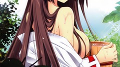 Water Anime bathing wet long hair anime girls brown eyes 