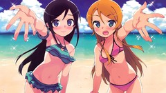 Water Anime Beaches long hair anime girls blue eyes black hair 