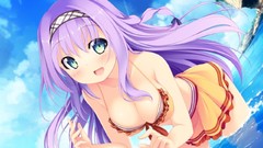 Water Anime Beaches long hair green eyes open mouth game cg 