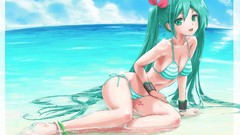 Water Anime Beaches long hair short hair hatsune miku vocaloid 
