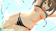 Water Anime brown anime girls green eyes brunettes short hair 