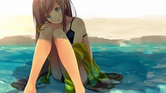 Water Anime brown wet anime girls blue eyes brunettes bra ecchi 