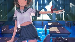 Water Anime brunettes school uniforms short hair seifuku