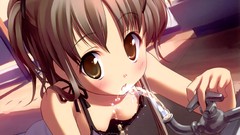 Water Anime dress artist anime girls brown eyes cleavage no bra