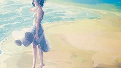 Water Anime dress Beaches blue hair barefoot anime girls blue 