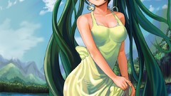 Water Anime dress Manga wet smiling long hair anime girls green 
