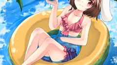 Water anime girls brunettes short hair touhou animal ears inaba 