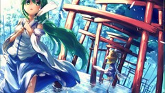 Water anime girls green eyes kochiya sanae green hair touhou 