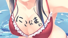 Water anime girls hakurei reimu touhou cleavage bikini