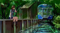 Water anime girls school uniforms seifuku scenic trains