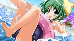 Water Anime hats anime girls green hair galge ecchi swimsuits 