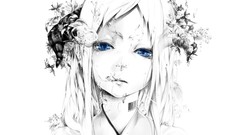 Water Anime horns white hair barcode long hair anime girls blue 