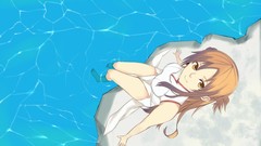 Water Anime long hair anime girls brown eyes brunettes sword 