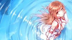 Water Anime long hair anime girls brown eyes brunettes sword 