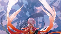 Water Anime navel red dress reflections singing pink hair long 