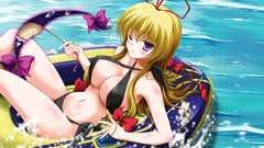 Water Anime noise Beaches wink touhou yakumo yukari bikini boobs