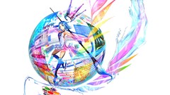 Water Anime paintings drawings keyboards multicolor blue hair 