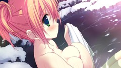 Water Anime pink hair anime girls green eyes towels hoshizora e 