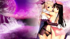 Water Anime red eyes blondes long hair anime girls black hair 