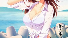 Water Anime skirts long hair anime girls green eyes brunettes 