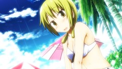 Water Anime sleeping sitting blondes anime girls skies cleavage 