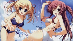 Water Anime swimming blondes anime girls blue eyes brown eyes 