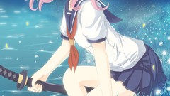 Water Anime Swords pink hair school uniforms