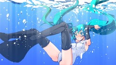 Water Anime underwater blue hair anime girls blue eyes hatsune 