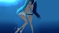 Water Anime underwater Pokemon kissing blue hair anime girls 