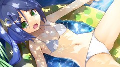 Water Anime wet Kawasaki blue hair anime girls green eyes 