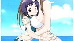 Water ass Anime Beaches anime girls brunettes purple hair 