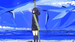 Water Bags waves anime girls brunettes black eyes