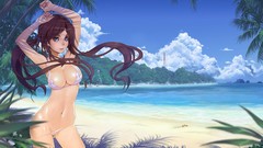 Water Beaches anime girls brunettes cleavage bikini twintails 