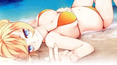 Water Beaches blondes anime girls blue eyes bikini Onii-chan 