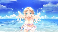 Water Beaches blondes anime girls blue eyes game cg bikini