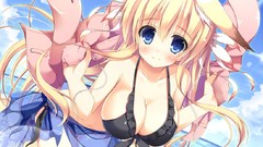 Water Beaches blondes long hair anime girls blue eyes nekomimi 