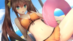 Water Beaches long hair green eyes brunettes infinite stratos 