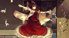 Water Birds Anime dress Ribbons red dress reflections bows long 