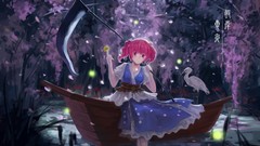 Water Birds coins Boats pink hair pink eyes anime girls short 