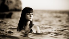 Water black and white woman brunettes