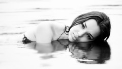 Water black and white woman faces monochrome lakes brunettes