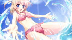 Water blondes anime girls blue eyes bikini