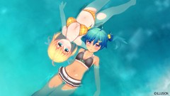 Water blondes blue hair anime girls blue eyes short hair purple 