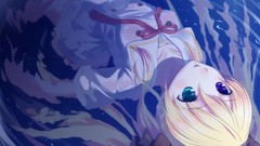 Water blondes long hair anime girls blue eyes seifuku hair bow 