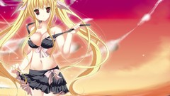 Water blondes skirts long hair brown eyes mahou shoujo lyrical 